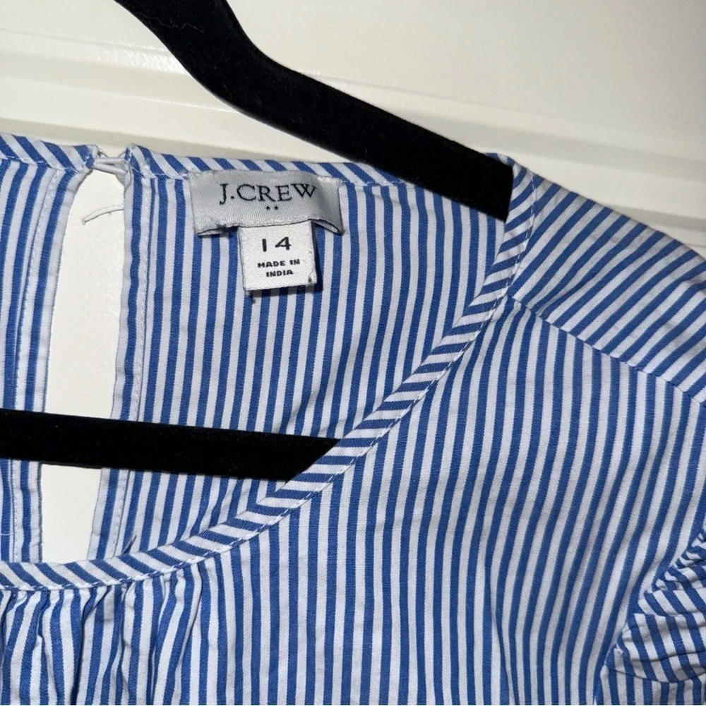 J. Crew Blue and White Tiered Ruffle Midi Sundress size 14 puff sleeve - Picture 3 of 7